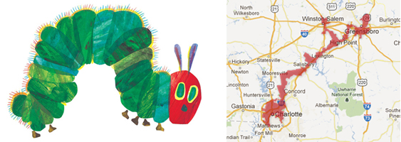 Left: Eric Carle's caterpillar. Right: NC 12th District